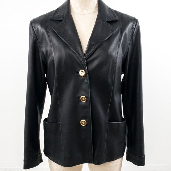 St. John Jackets & Blazers - St. John S/M Leather Blazer Jacket Black Vintage